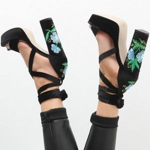 Velvety Platform Chunky Ankle Wrap Sandals